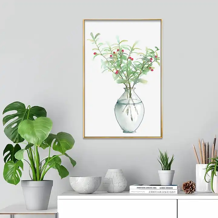 Small Fresh Style Green Plant Living Room Canvas Art Modern Wall Decor