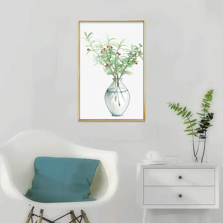 Small Fresh Style Green Plant Living Room Canvas Art Modern Wall Decor